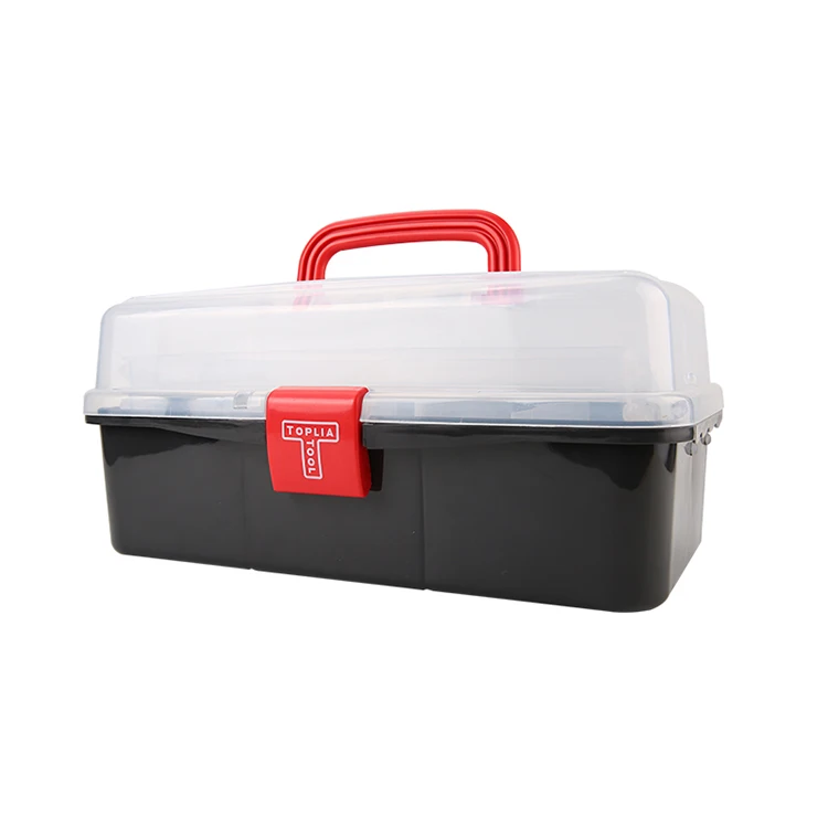 13 Inches Multifunctional Toolbox Tool Box Transparent PP Plastic High Quality OEM Red Hidden Hard Plastic Cargo Box Rolling
