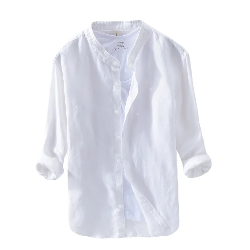 OEM индивидуальная Высококачественная Мужская рубашка из льняной ткани, мужская рубашка с длинным рукавом без рисунка, комплект из 2 предметов