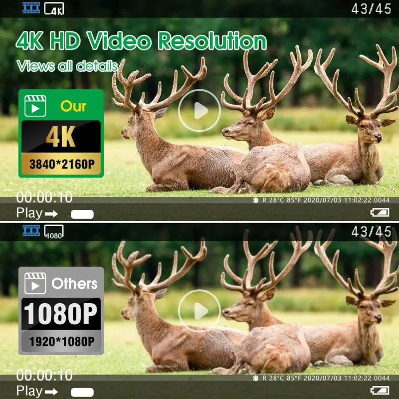 Outdoor Trail Camera 50MP 4K Night Vision Trap Game Infrared Induction Triggered Photo Video Waterpoof Wildlife Scouting Cam