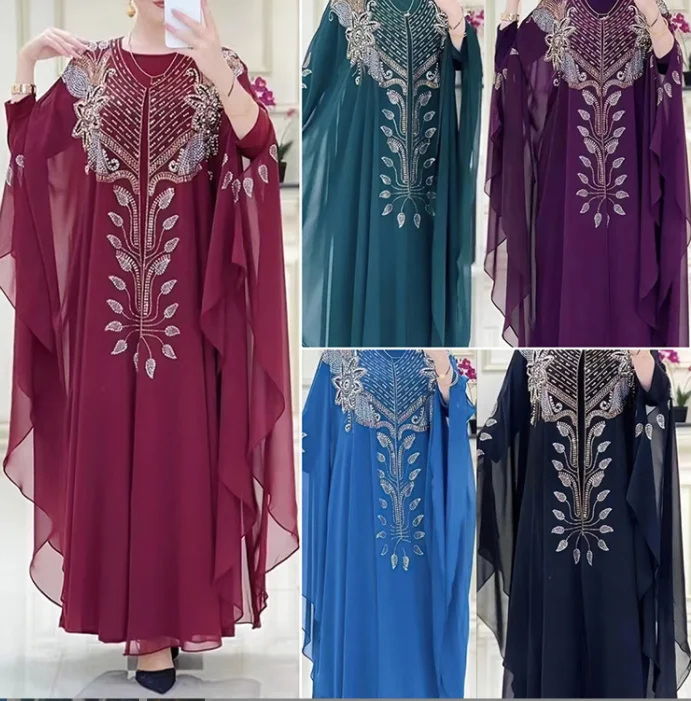 H  &  D  New Style African European And American Dresses Chiffon Hot Drilling Robes Middle East Muslim Clothes