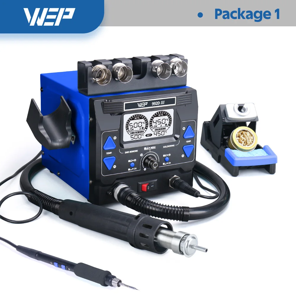 Комплект высокомощного паяльника WEP 992D-III 1000 Вт с совместимым 2 в 1 горячим воздухом BGA Прецизионная паяльная станция