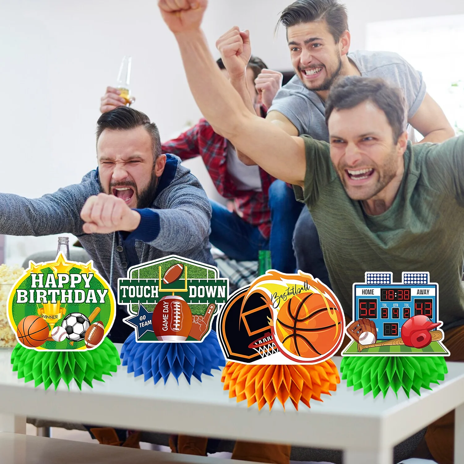 9 Pcs Sports Theme Birthday Honeycomb Centerpieces Decorations Party Supplies