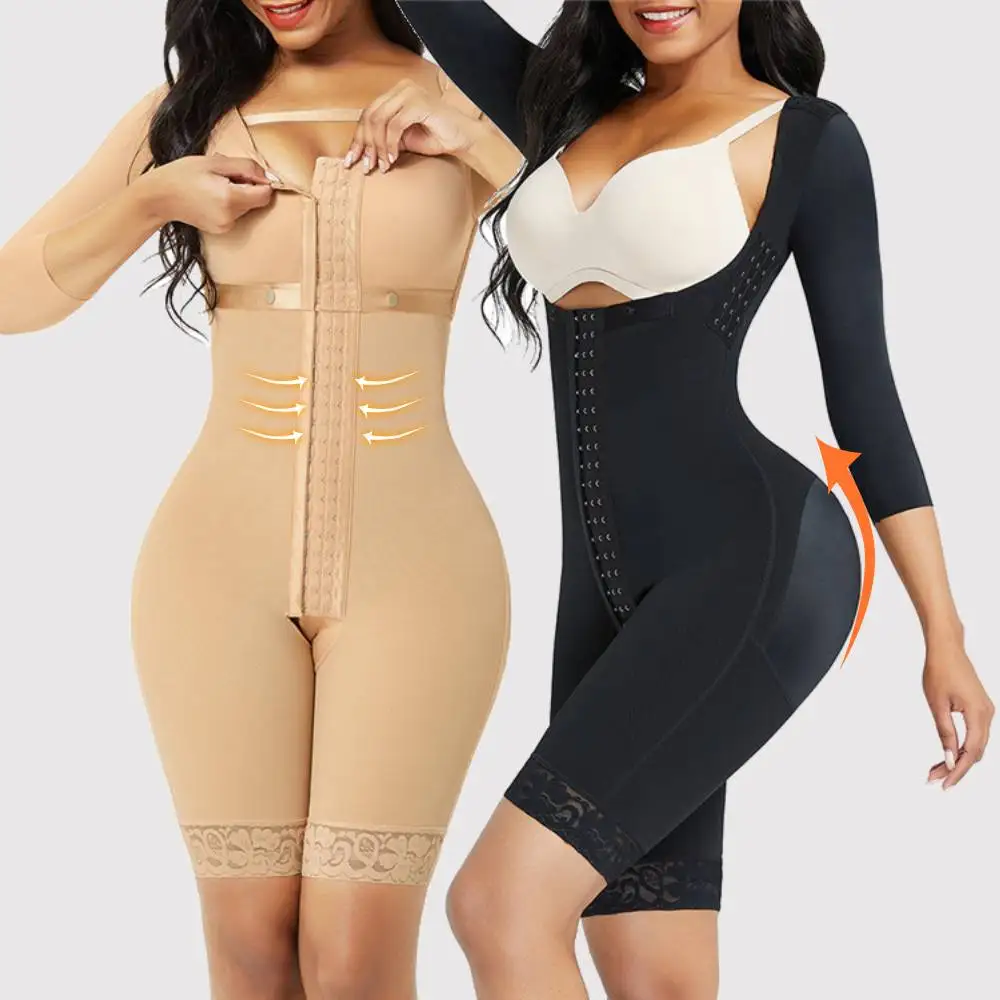 HEXIN 2021 One-Piece Shapewear Tummy Control Zipper Open Mid Thigh Bodysuit Women Bodyshaper Butt Lifter fitness shaper