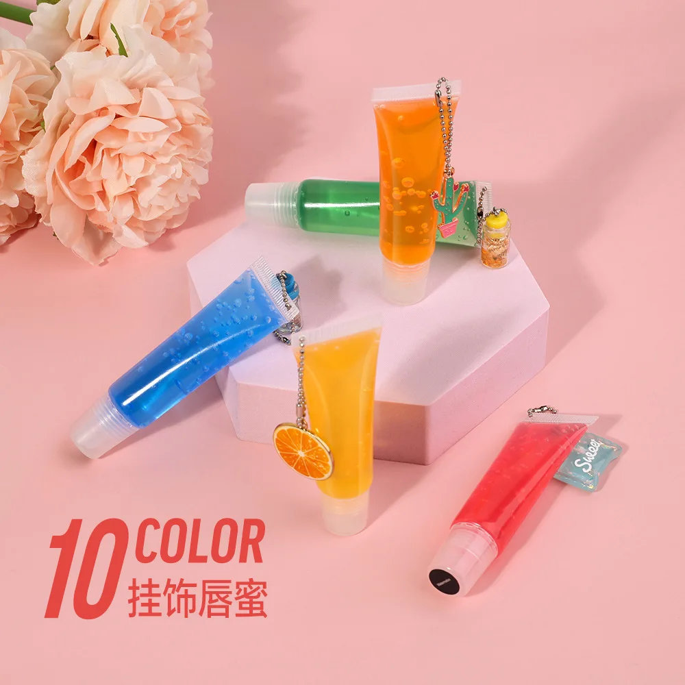 Logo free lip gloss keychain fruit flavor fading lip lines rainbow moisturizing lip gloss