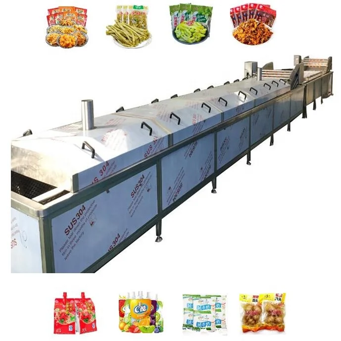 Continuous Water Bath Pasteurizer Tunnel Pasteurization Drying Machine Pasteurizing Pouch Pickles/Juice/Milk/Meat food/Sauce/Jam