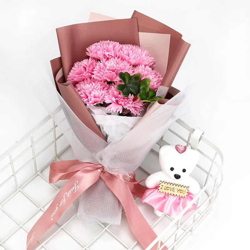 Artificial Flower Rose Flower Rose Soap Flower Bouquet Pink Carnation Red Carnation Bouquet Gift Box