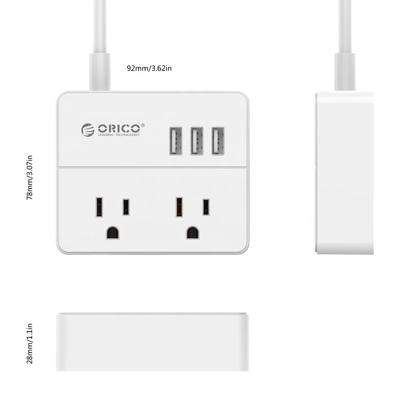 
ORICO US Standard Home Office Using Fashion Portable Travel 2 AC 220V Surge Protector With USB Charging Ports OSP-2A3U-US 
