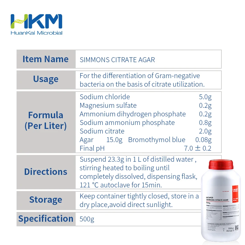 Simmons Citrate Agar, Microbial Culture Media for differentiation of Enterobacteriaceae