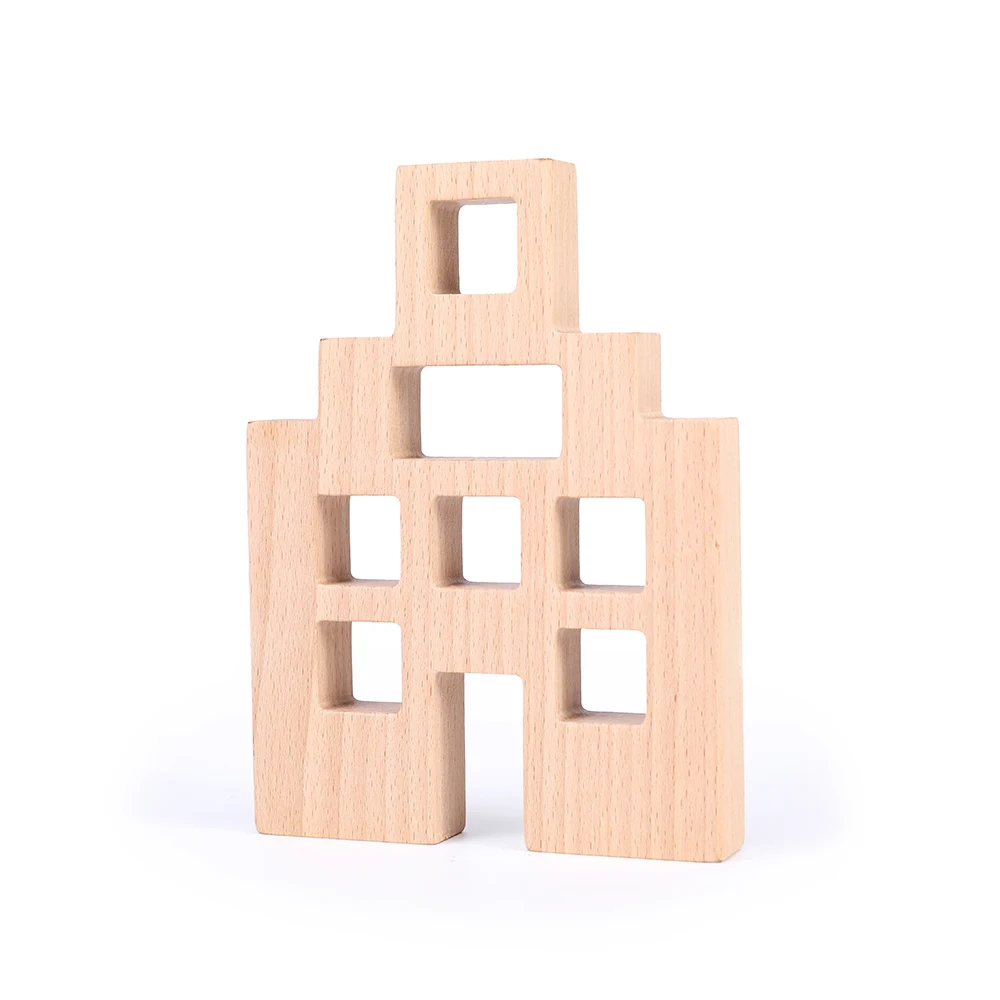 Large Beech Wood Dutch House Rectangle Stacking Blocks for Kids Montessori Decorations Wooden Toys (without acrylic cube blocks)