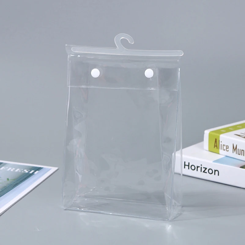 Custom Transparent Pvc Hanger Hook Plastic Bag For Clothing Button type sealed plastic bag