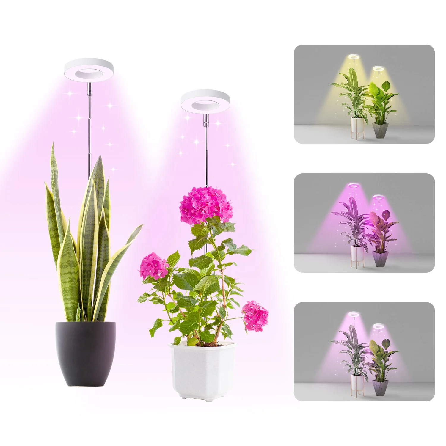 Hot Sale Angle Ring LED Plant Grow Light for Indoor Plants,10 Dimmable,3/9/12H Timer Red+Blue+Yellow Light Halo Ring Grow Lights