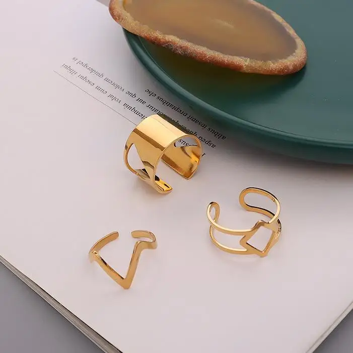 Модные наборы колец на палец 18k ювелирные изделия из нержавеющей стали полые геометрические волнистые кольца массивные для женщин и девочек