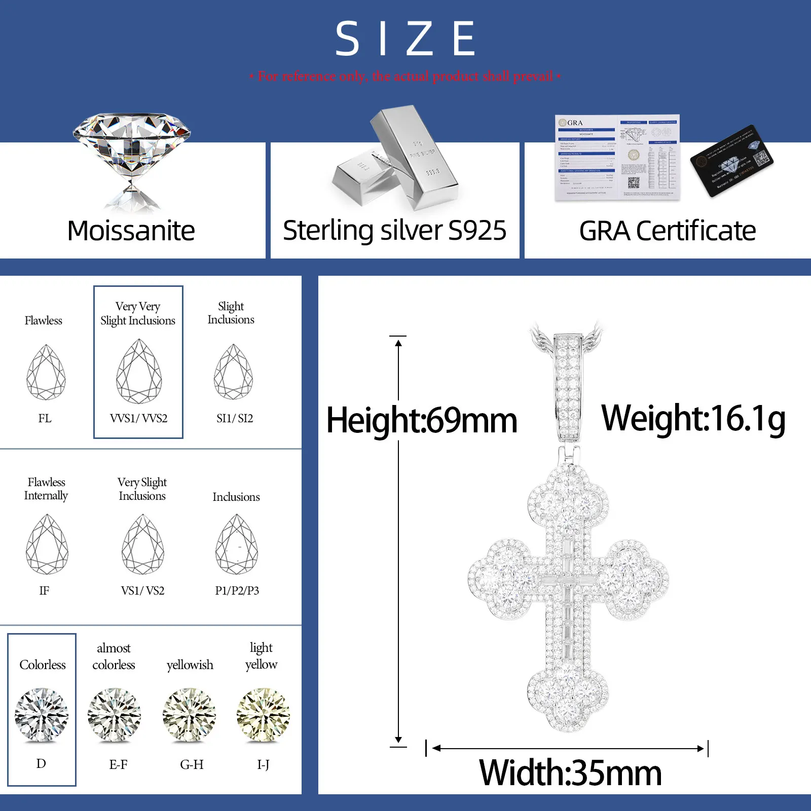 New Design Hip Hop Mens Christian Jewelry Wholesale White Gold 925 Sterling Silver VVS Moissanite Diamond Iris Cross Pendant