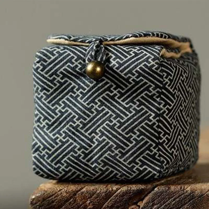 Japanese Handmade Travel Teacup Protection Bag Portable Thickened Anti-Fall Cotton And Linen Tea Set Storage Bag