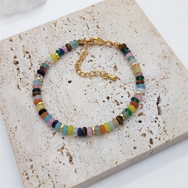 Minimalist DIY Necklace Multicolor Healing Handmade Raw Gemstone Beaded Stacking Bracelet Boho Jewelry Summer Trendy