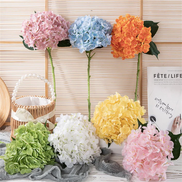 Artificial Silk Hydrangea Flower Heads with Stem Fake Blue Hydrangea Flowers for Wedding Home Garden Centerpiece