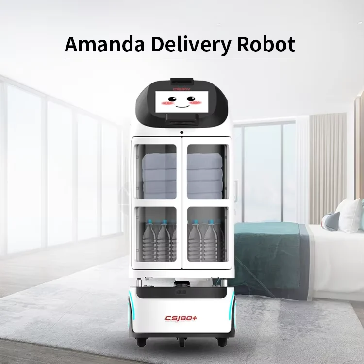 100kg Large Capacity Slam Navigation Automatical Charging Restaurant Hotel Food Delivery Safety Door Open Waiter Robot