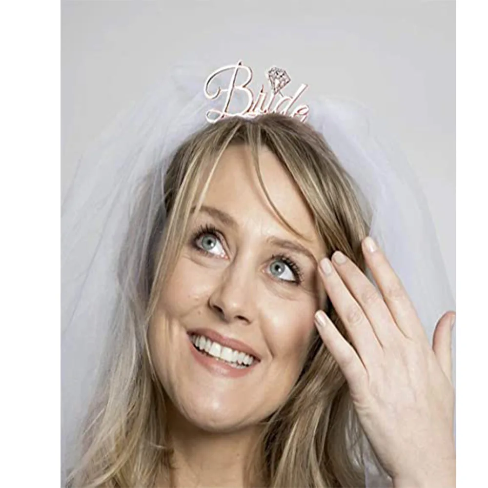 Bridal Shower Headbands With Veil Hen Party Supplies Hair Decorations Wedding Tiara Bride Veil