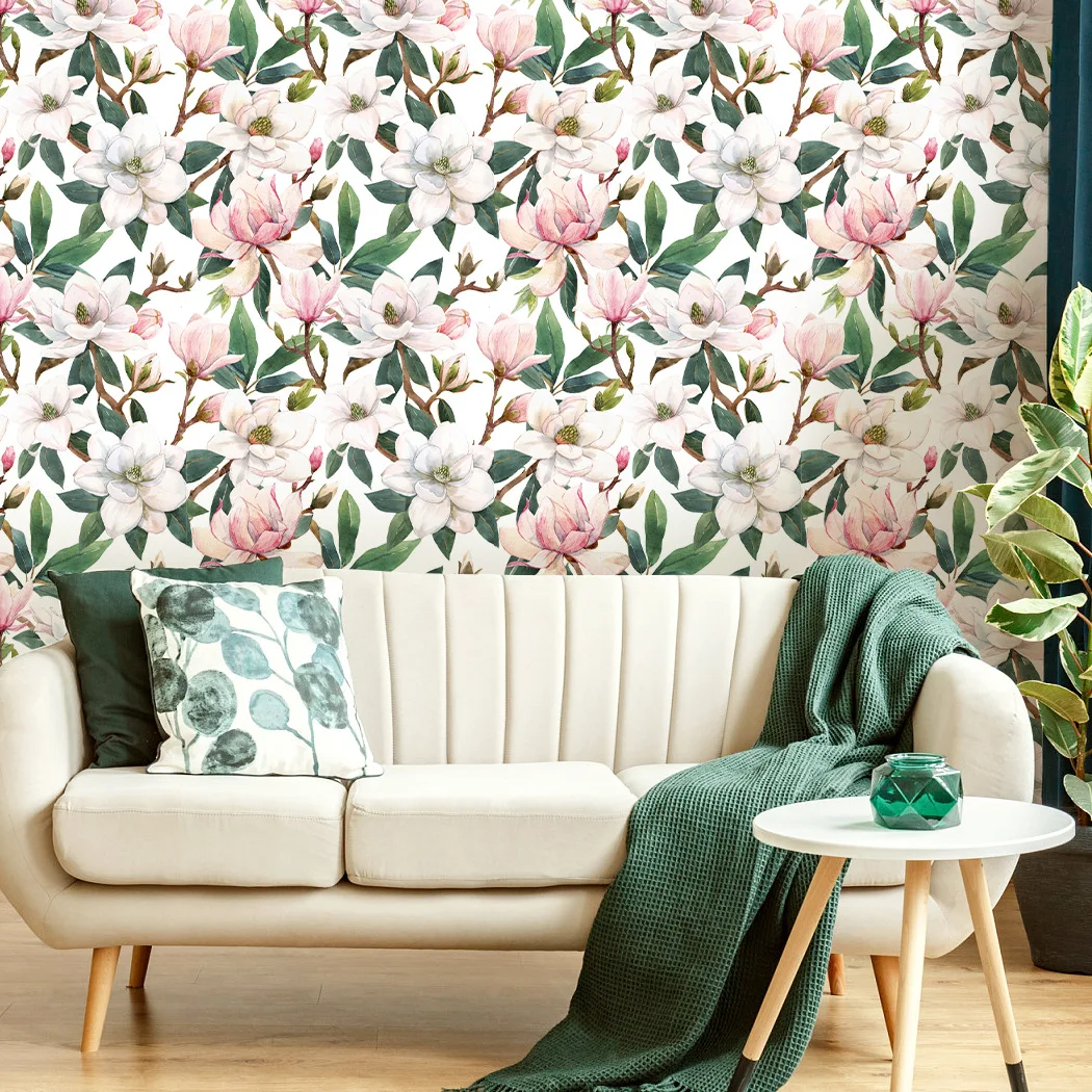 Hand painted white magnolia flower removable  watercolor floral decoration self adhesive wallpaper livingroom wall bedroom