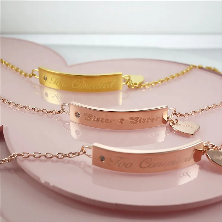 Aiz Jewelry 18K Gold Plated 925 Sterling Silver Plate Children Women Men Logo Name Blank Bar Couples Custom Engraving Bracelet