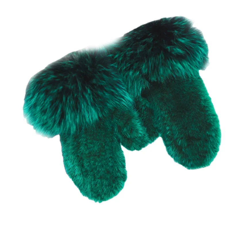 MWFur Fashion Ladies Fur Elastic Hand Made Luxury Women Mink Fur Mittens Fox Hair Trimming Mink Fur Gloves