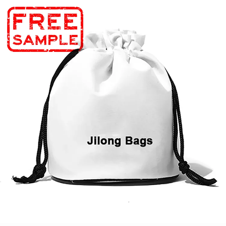 Fashion White Silk Satin Custom Logo Drawstring Bag Makeup Bag Reusable Round Bottom Brand Gift Bag