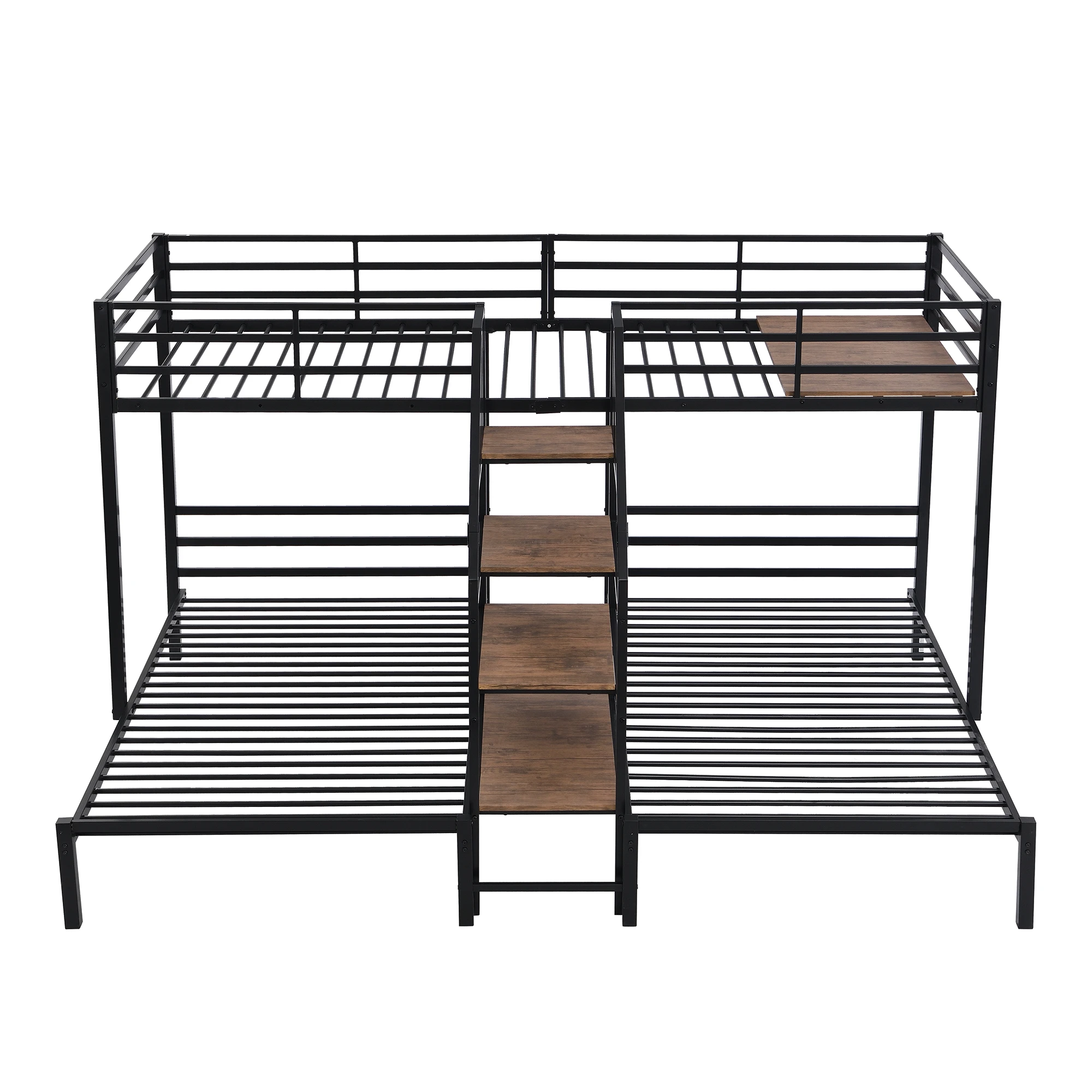 Twin Metal Bunk Bed Triple Bunk Bed Frame with Storage Shelves Staircase