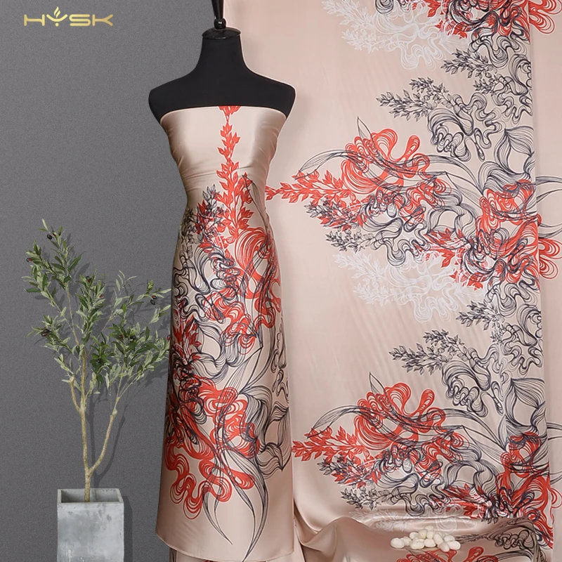 100% real silk satin fabric thick genuine natural hand printed abstract geometric pattern DIY sewing for dress