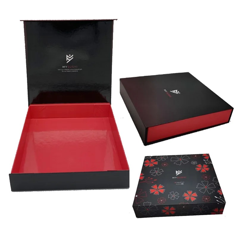 Japanese Restaurant Take-away Cardboard Premium Rigid Gift Magnet Sushi Box Custom Paper Sushi to go Packaging