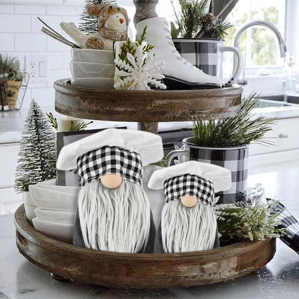Factory Handmade Kitchen Tray Decor Christmas Gonk Xmas Stuffed Black Plaid Cook Chef Gnomes