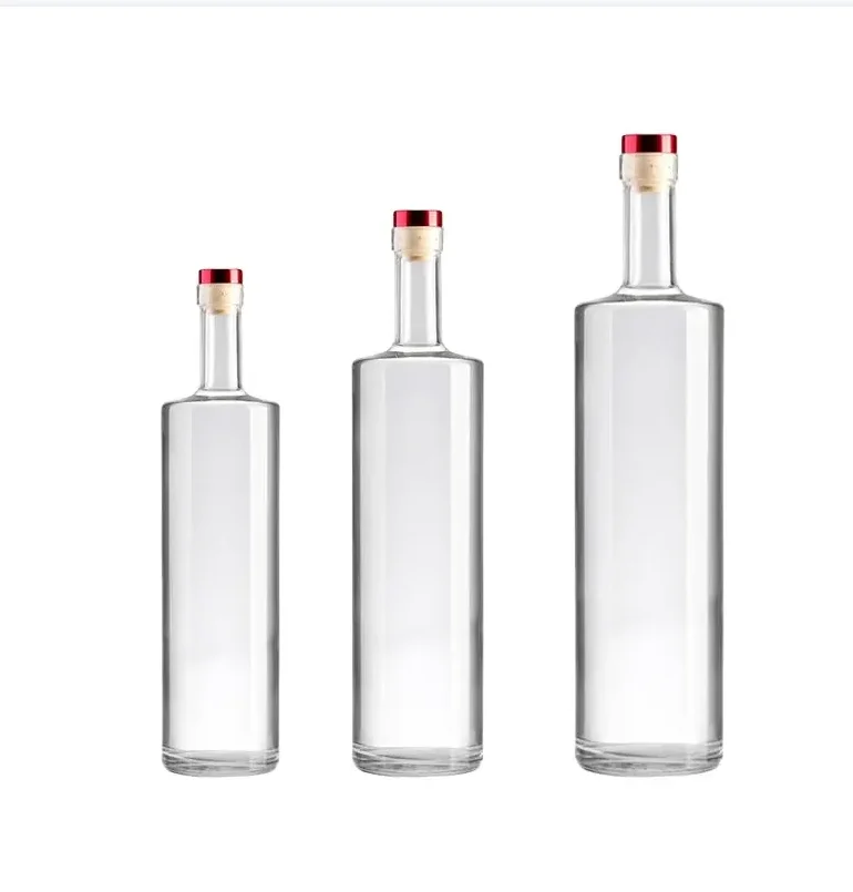 Custom clear round shape 375ml 500ml 750ml flint glass wine vodka  bottle  suppliers botella de vidrio