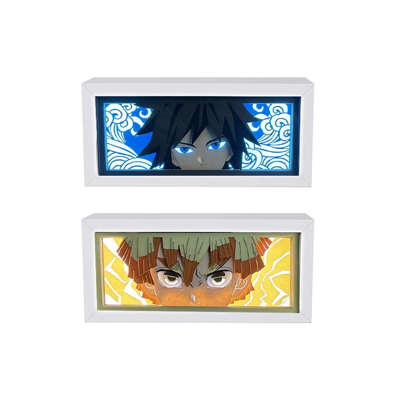 Anime Light Up USB Power Recharge Led Paper Shadow Painting Framed Tabletop Decor Lamp Night  Box Wall Art  Demon Slayer Gift