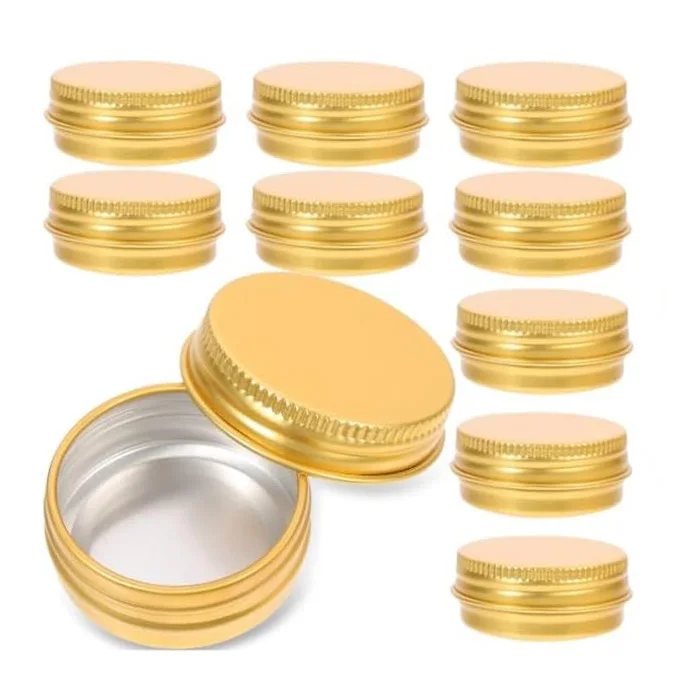 Aluminum Tin Cans Screw Lid Refillable Travel Sized Cosmetic Containers Small Tins Lip Balms Salves Candles Golden Balm Tin