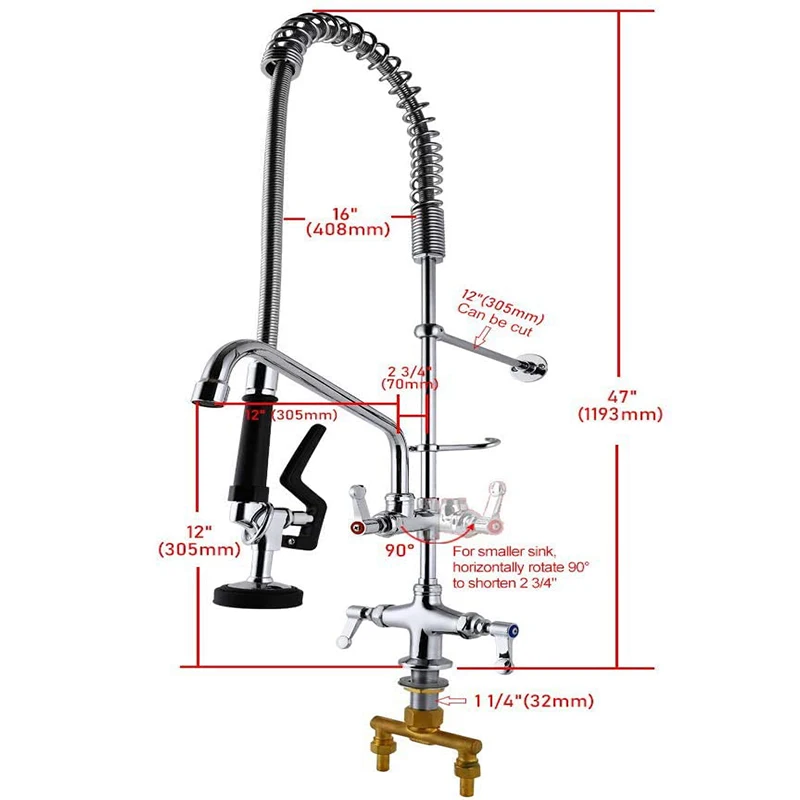 Deck Mounted Type Kitchen Commercial Faucet Pre Rinse Sink Faucet Restaurant Hotel Application Tap