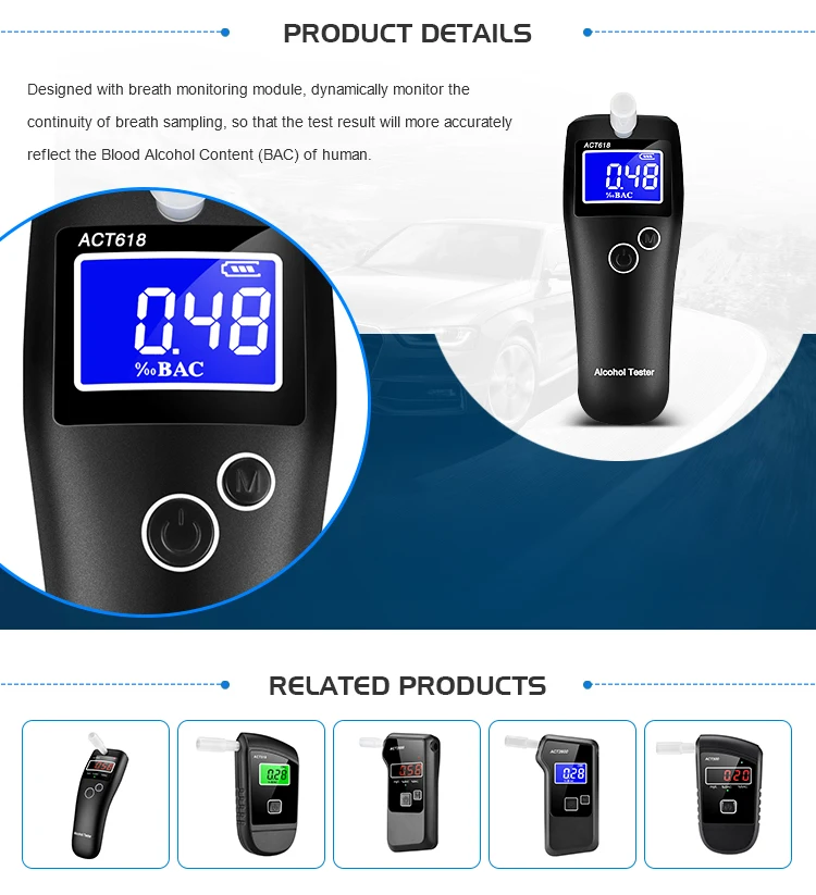 Breathalyzer with disposable mouthpiece digital alcohol meter professional alcohol testing kits