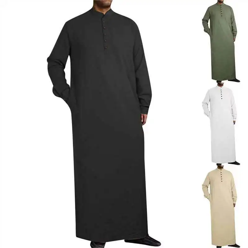 Muslim Size Pocket Solid Color Arab Design Dress Saudi Qatar Fashion Men Islamic Clothing