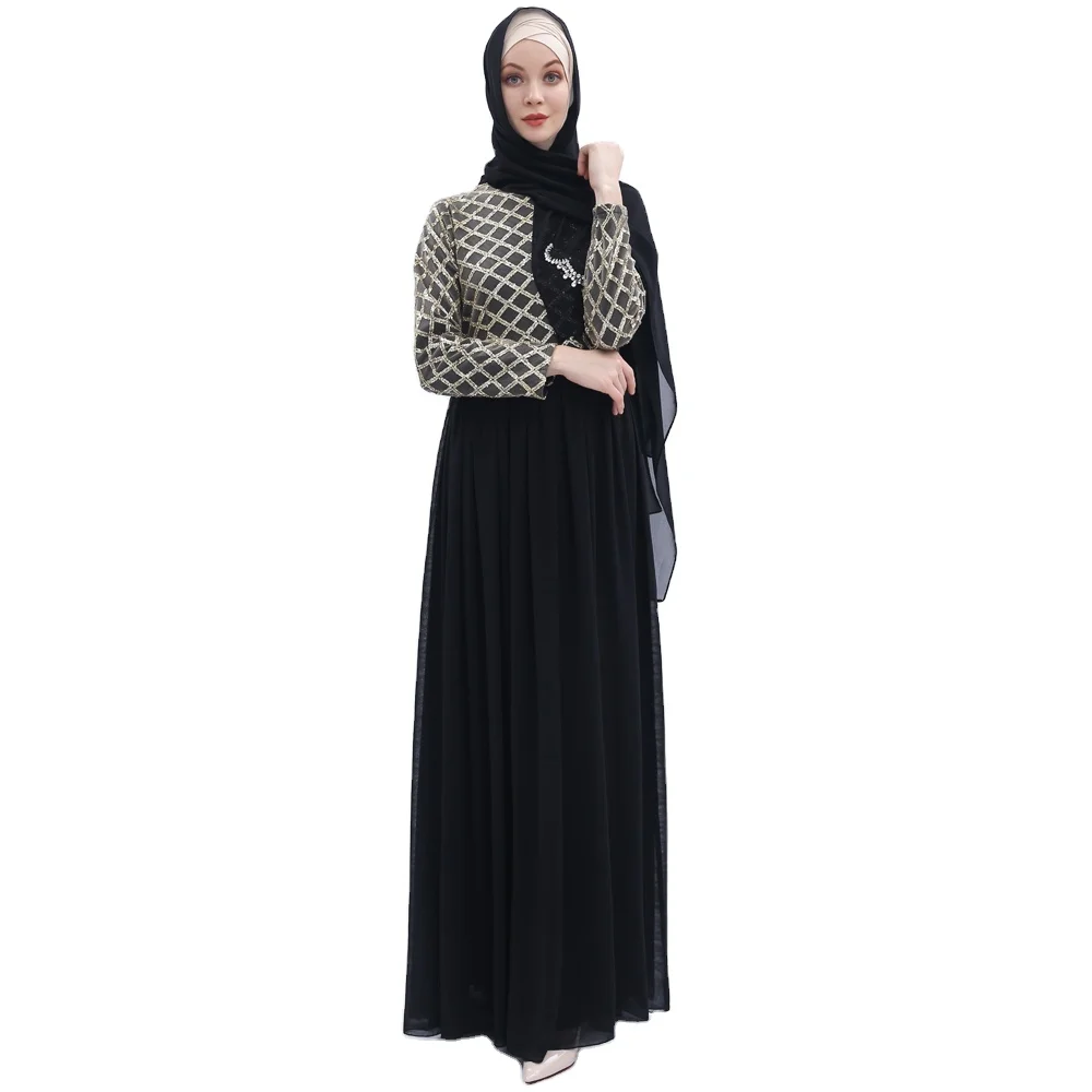 Turkish national style dress, long skirt, sequined mesh chiffon skirt Simple Modern Islamic Arabic Style Casual Dress 9510