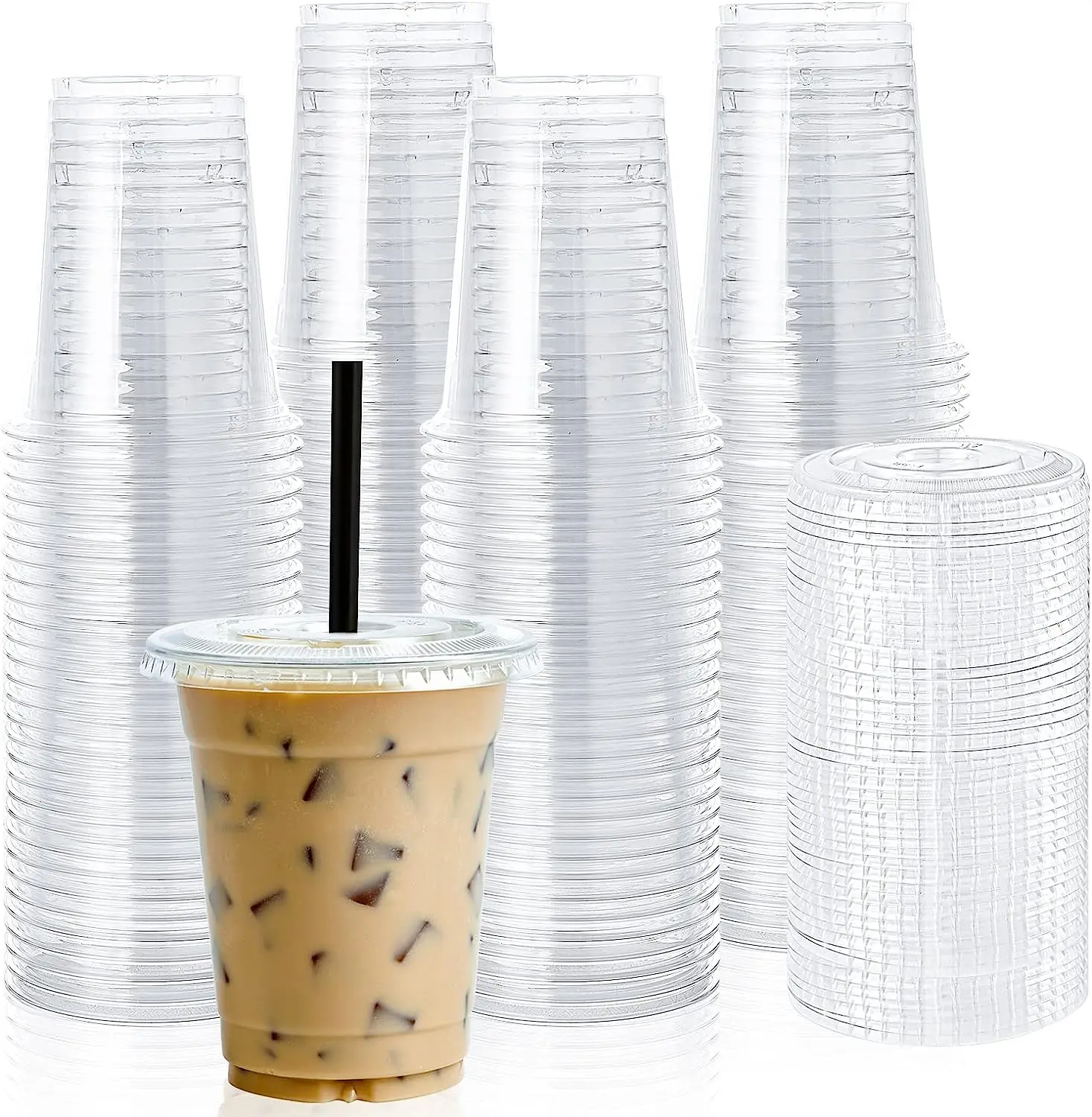 Hot selling clear plastic cups with strawless lid 12oz 16oz 20oz coffee soda party cold drinks cups to go cups with logo