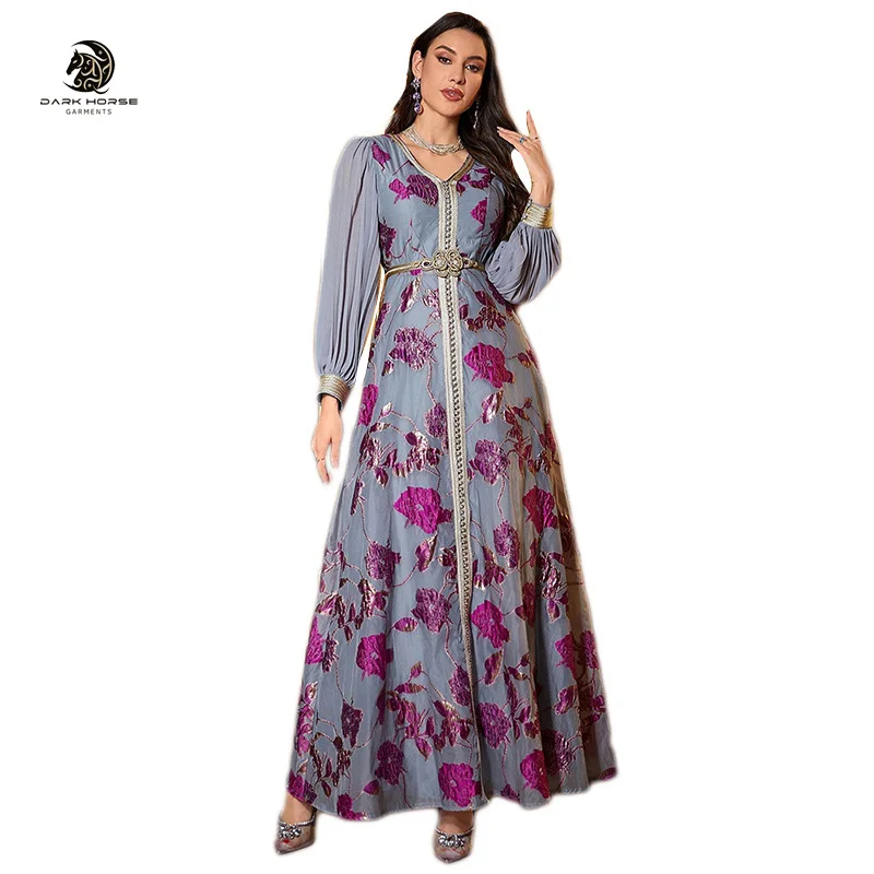 DarkHorse Muslim Arab Dubai Embroidered Chiffon Dress Middle East Fashion Retro Lantern Sleeve A-Line abaya women muslim fashion
