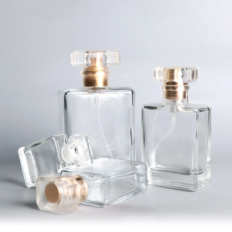 wholesale 7.5 20 30 50 ml 1 oz transparent rectangle perfume diffuser bottle glass spray bottles with aluminum cap