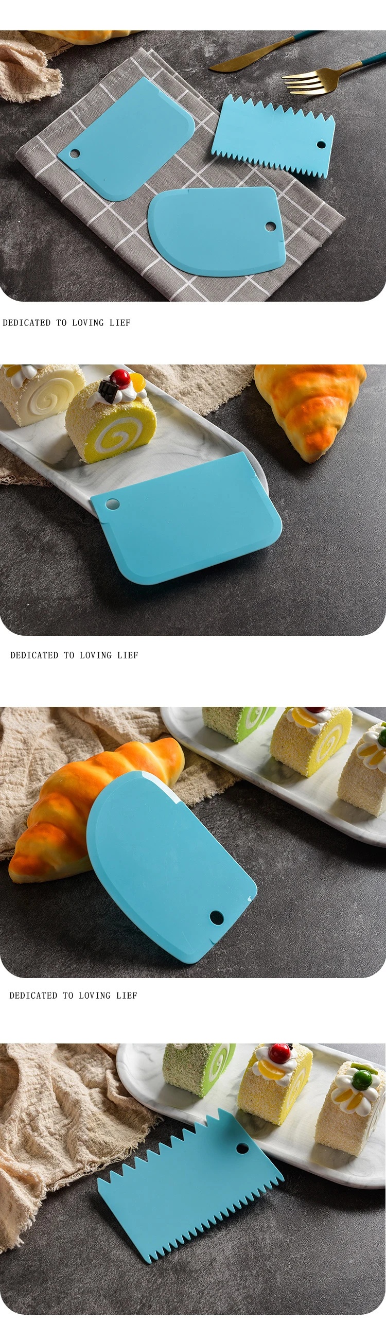 Multifunctional Irregular Teeth Edge Diy Cream 3 Pcs Scraper Cutter Set Cake Mold Tools