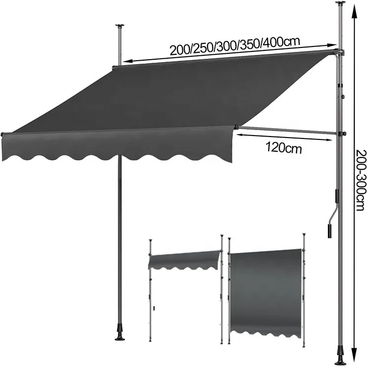 300 cm Clamp Awning with Hand Crank Balcony Height Adjustable UV Resistant for Balconies Patios Garden Sun Protection
