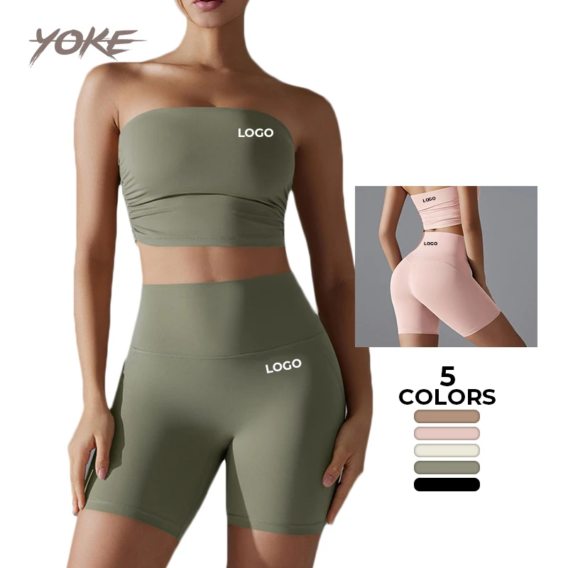 YK Wholesale New Fashion Two Pieces Cross Back Sports Bra And Shorts Sexy High Waist Plus Size Active wear Set