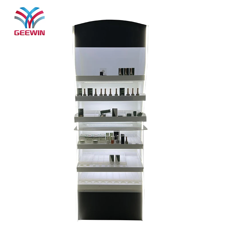 Wall mounted display cabinets cosmetic display shelf floor metal stand with led light