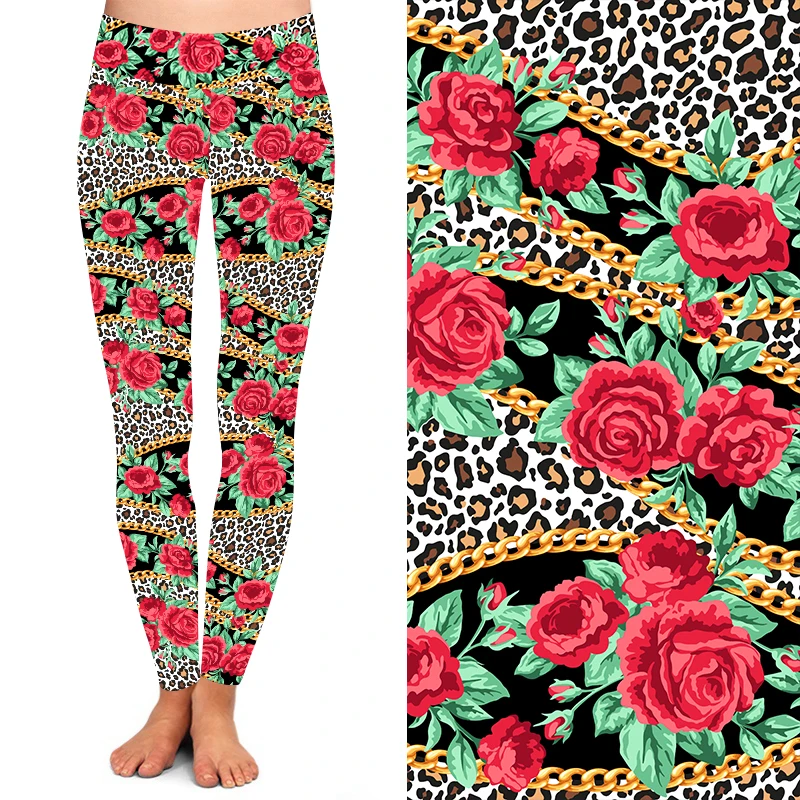 New arrival Buttery Soft High Waist 92% polyester 8% spandex 230gsm Chain leopard floral Printed Leggings