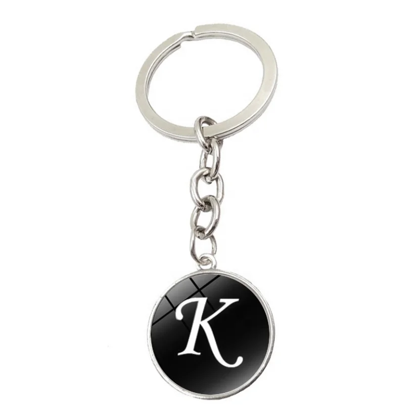 Charm Key Ring Personality A-Z Initial Name Keychain Bag Car Key Chain Accessories Unisex  26 English Letters Glass keychain