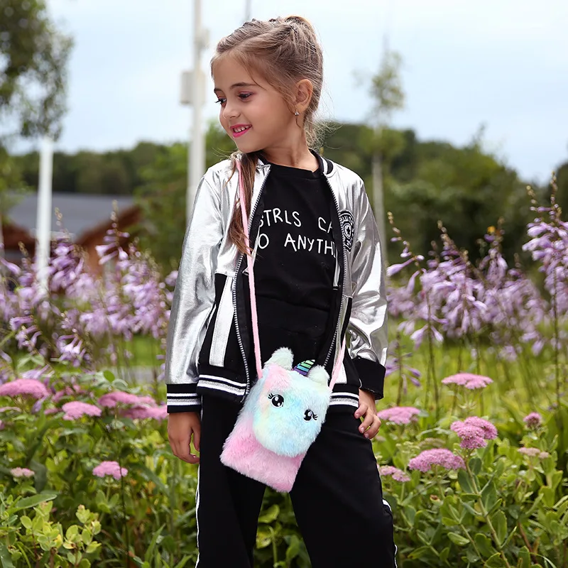 2023 Cute Girls Coin Purse Mobile Phone Kids Baby Crossbody Bag Cartoon Unicorn Plush Shoulder Bag