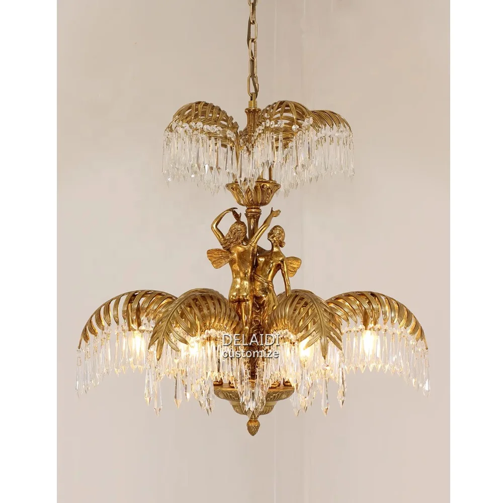 French copper chandelier luxury villa living room crystal lights personality coconut tree restaurant antique hotel lighting