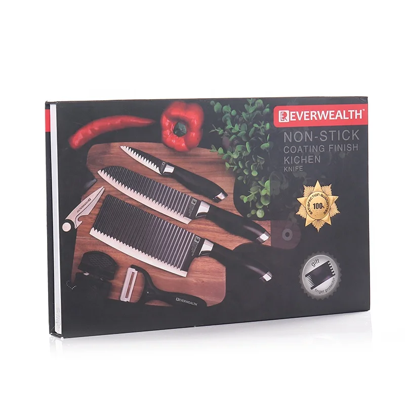 
non-stick stone coating 7pcs sharp knife set stainless steel kitchen knife set handle With Gift Color Box 