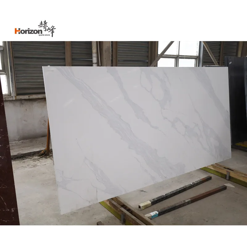 Factory Sale customized artificial Stone Calacatta White Marble Quartz stone Slabs Kitchen Countertops Worktops
